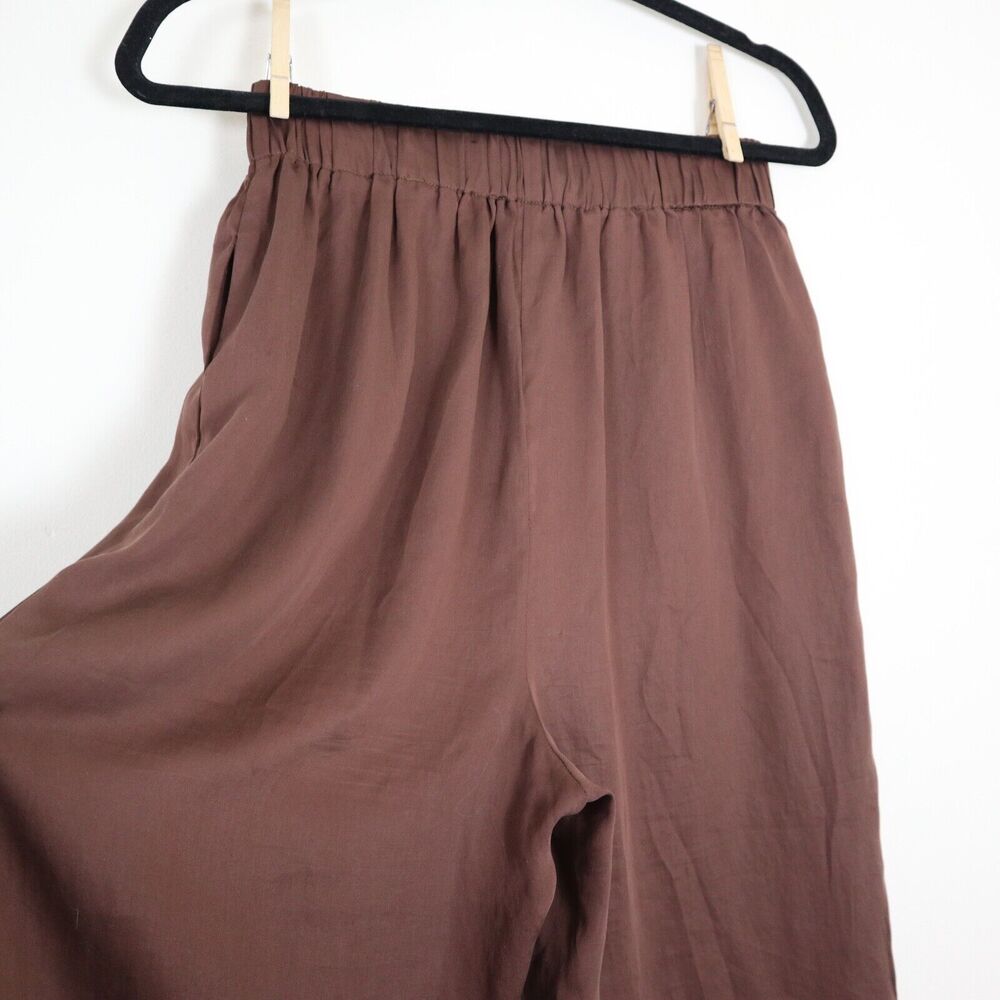 L'Academie Size S Pajama Pant Brown Tencel Satin Pull On Wide Leg - Picture 9 of 10